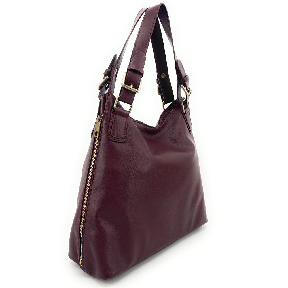 Sac porté épaule en cuir lisse CAMELIA Bordeaux