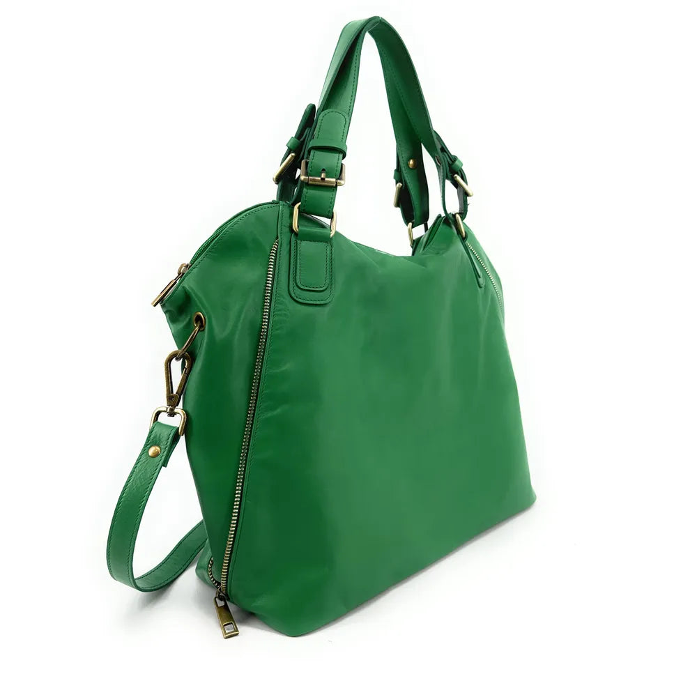 Sac porté épaule en cuir lisse CAMELIA Vert anglais