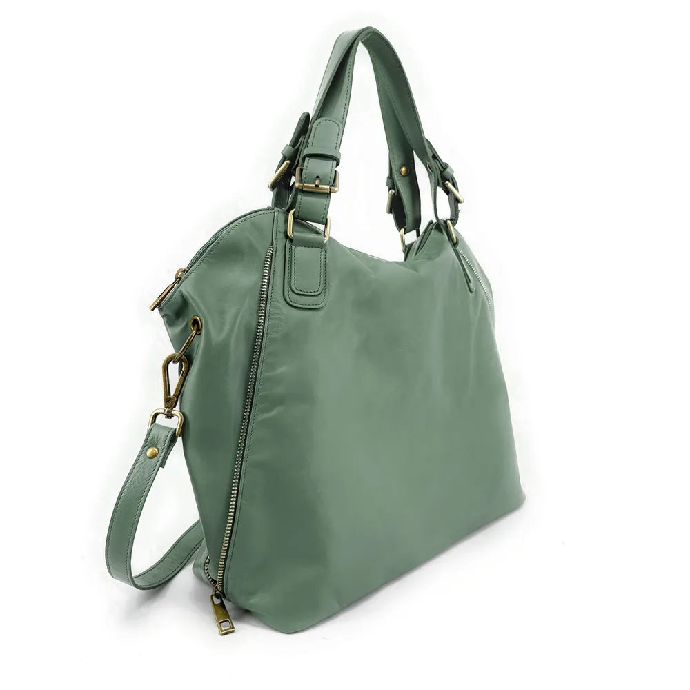 Sac porté épaule en cuir lisse CAMELIA Vert pastel