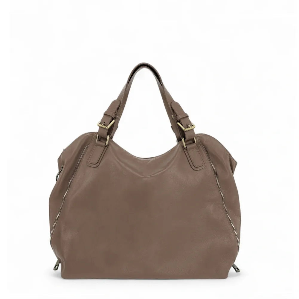 Sac porté épaule en cuir lisse CAMELIA Taupe foncé