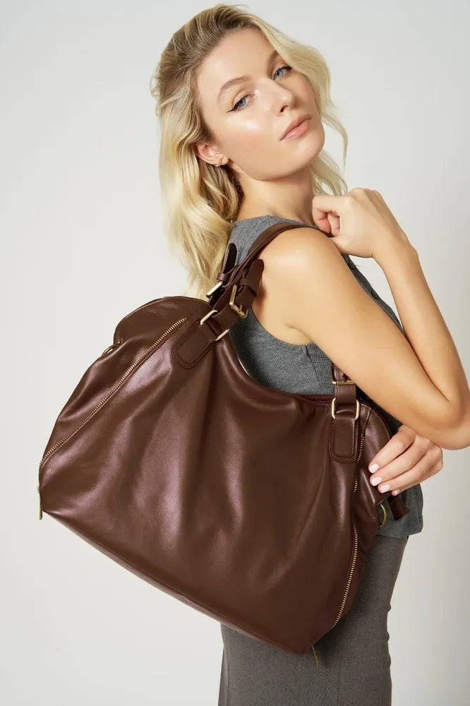 Sac porté épaule en cuir lisse CAMELIA Châtaigne