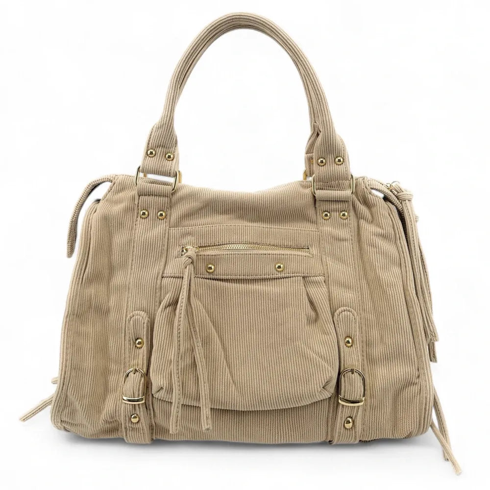Sac à main en velours côtelé VELVET STORM Beige crème