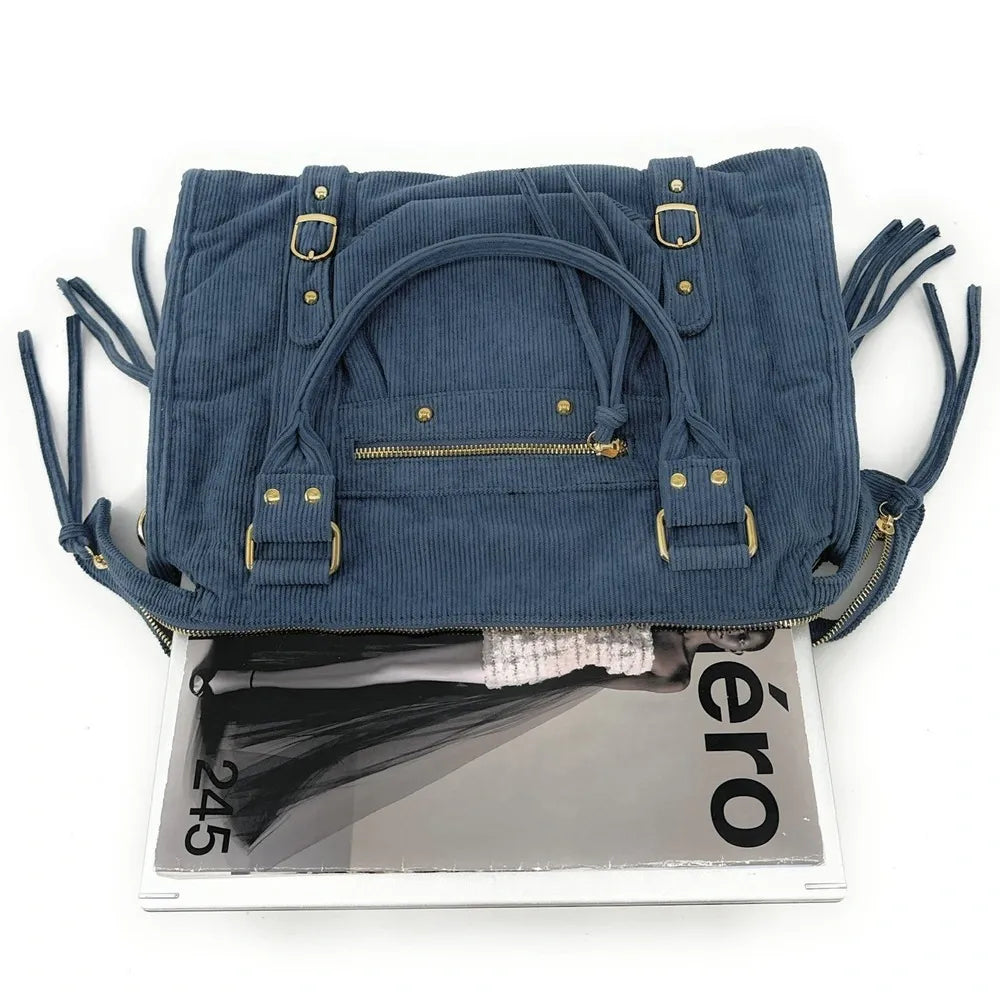 Sac à main en velours côtelé VELVET STORM Bleu denim