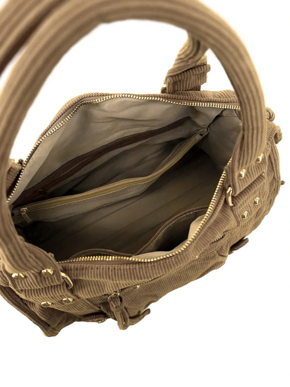Sac à main en velours côtelé VELVET STORM Taupe foncé