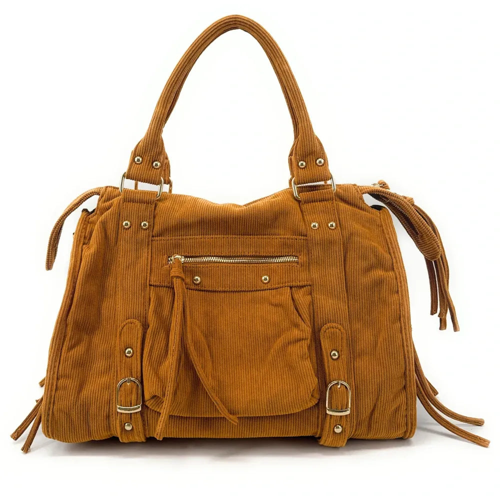 Sac à main en velours côtelé VELVET STORM Camel