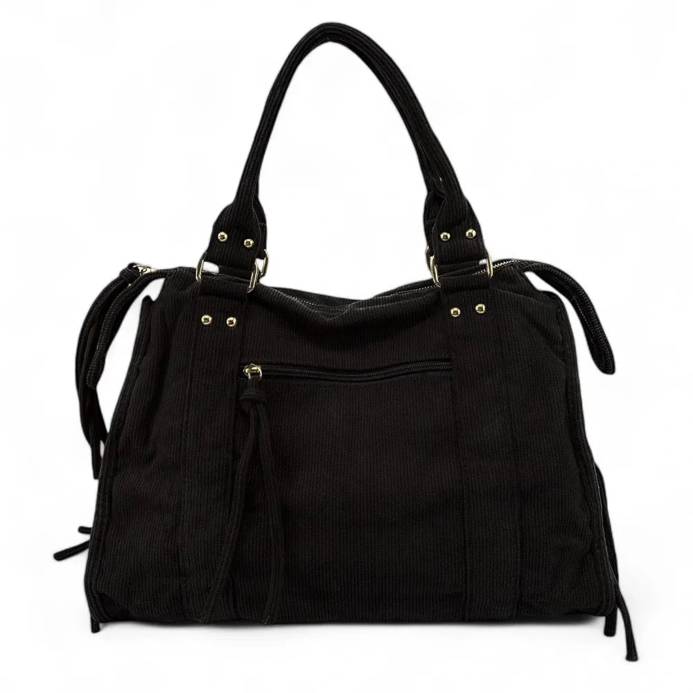 Sac à main en velours côtelé VELVET STORM Noir