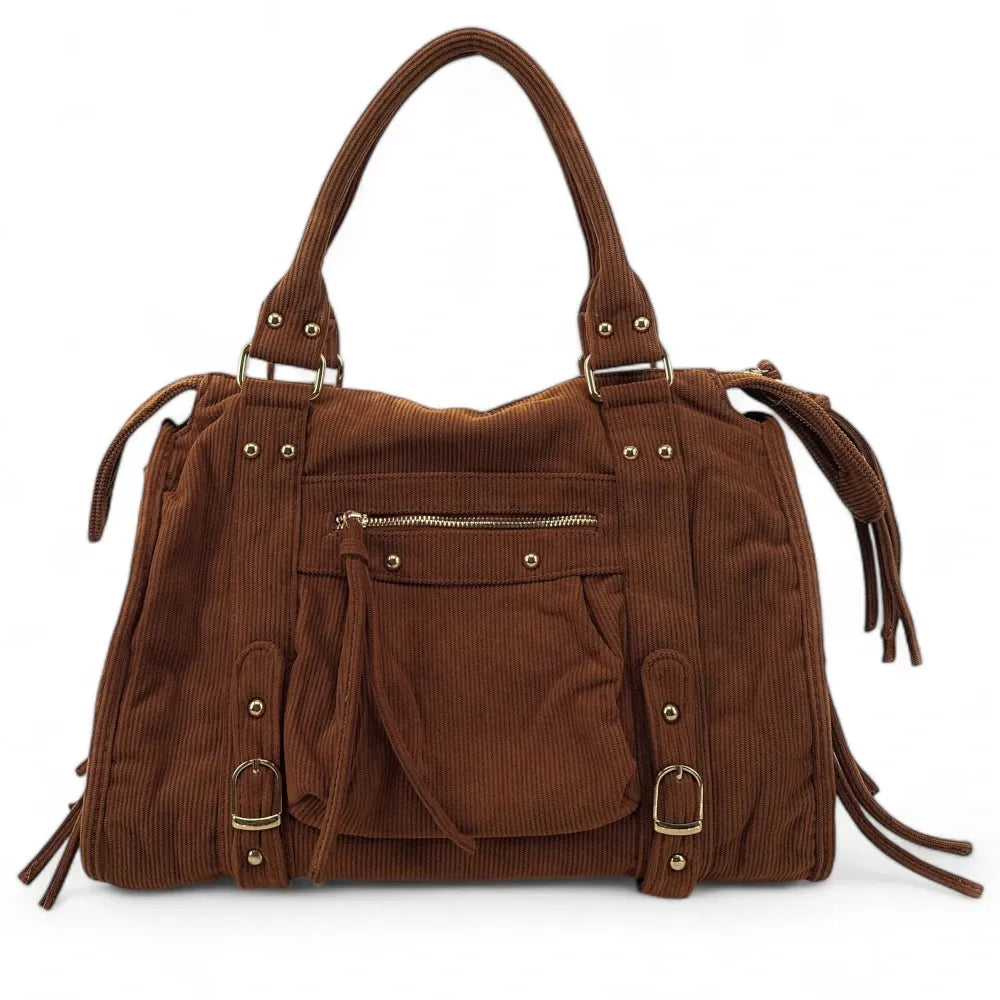 Sac à main en velours côtelé VELVET STORM Chocolat