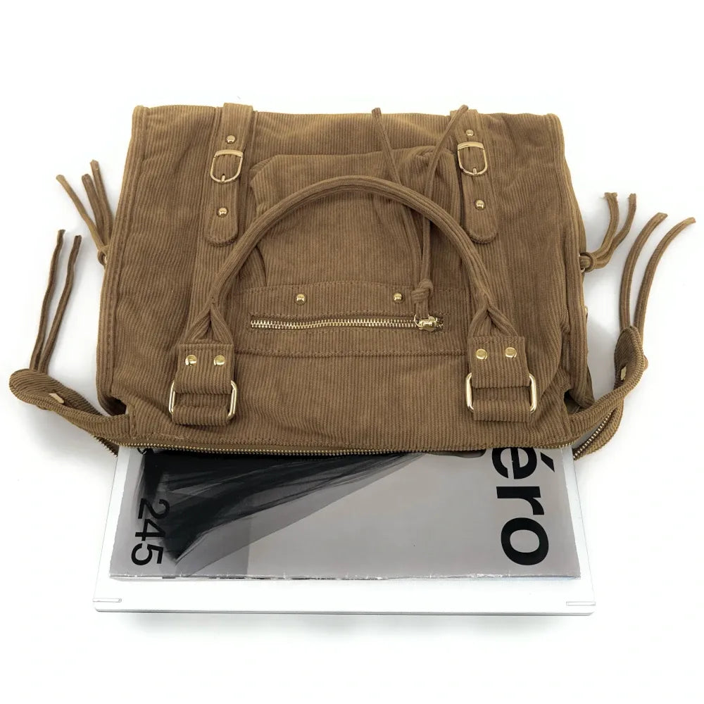 Sac à main en velours côtelé VELVET STORM Taupe foncé