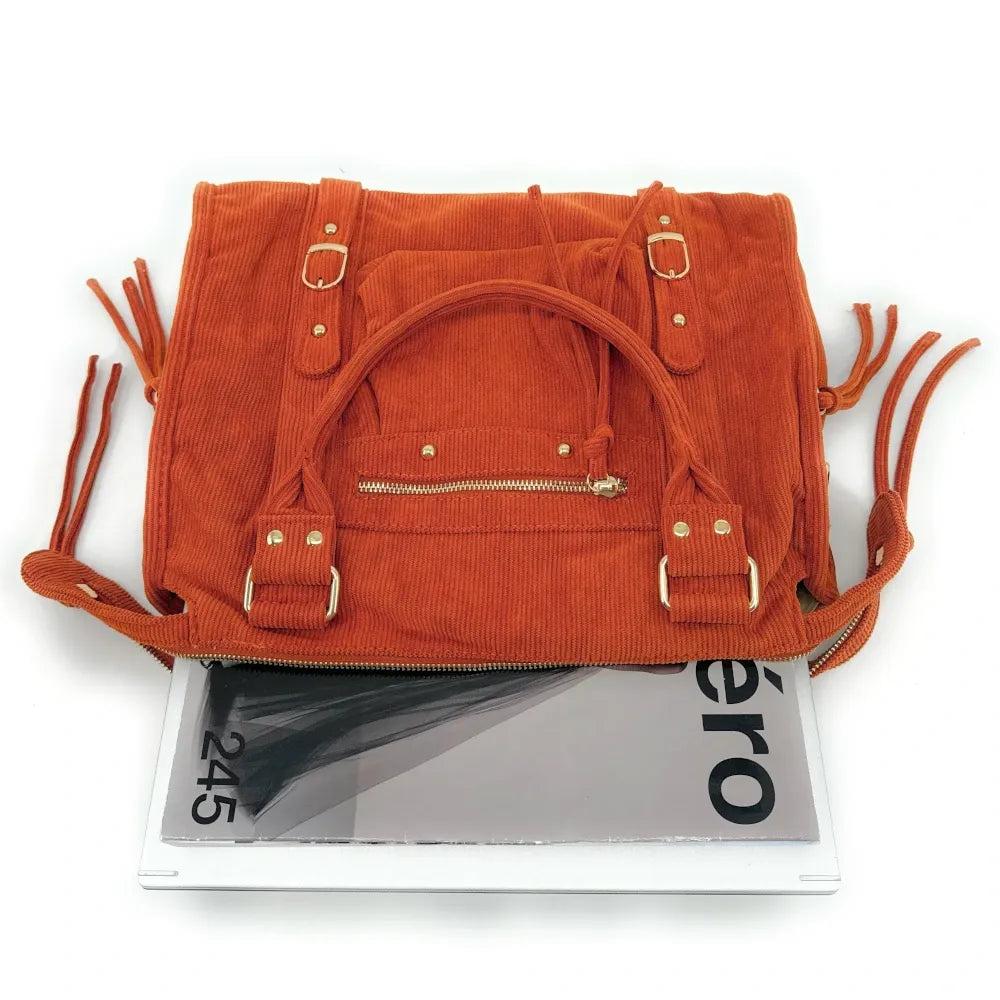 Sac à main en velours côtelé VELVET STORM Orange patiné