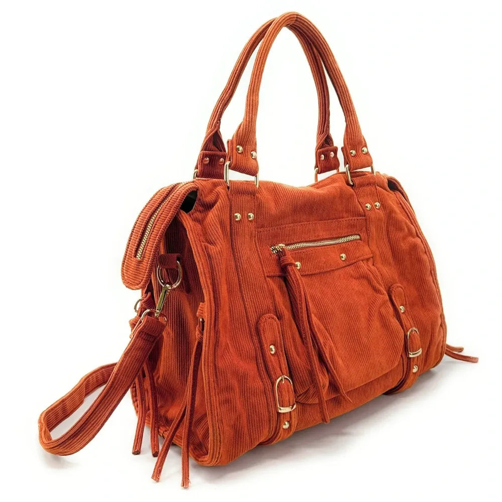 Sac à main en velours côtelé VELVET STORM Orange patiné