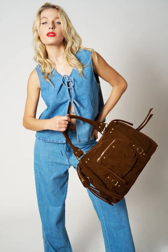 Sac à main en velours côtelé VELVET STORM Chocolat