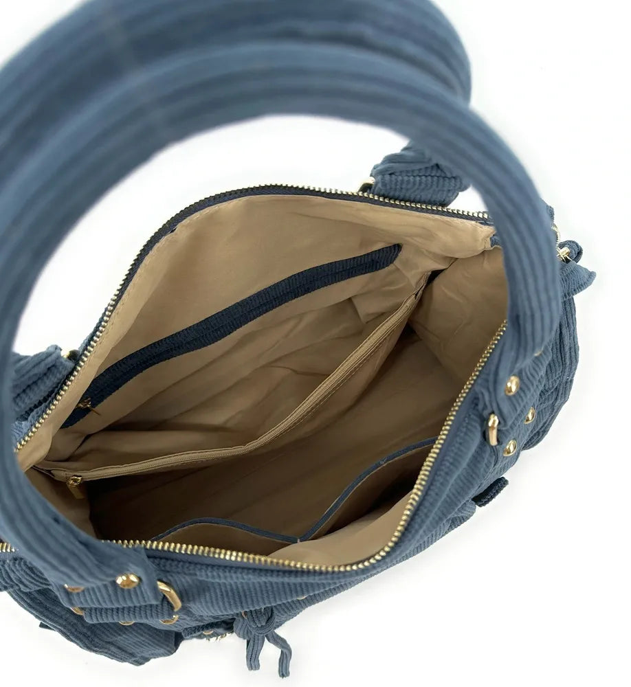 Sac à main en velours côtelé VELVET STORM Bleu denim