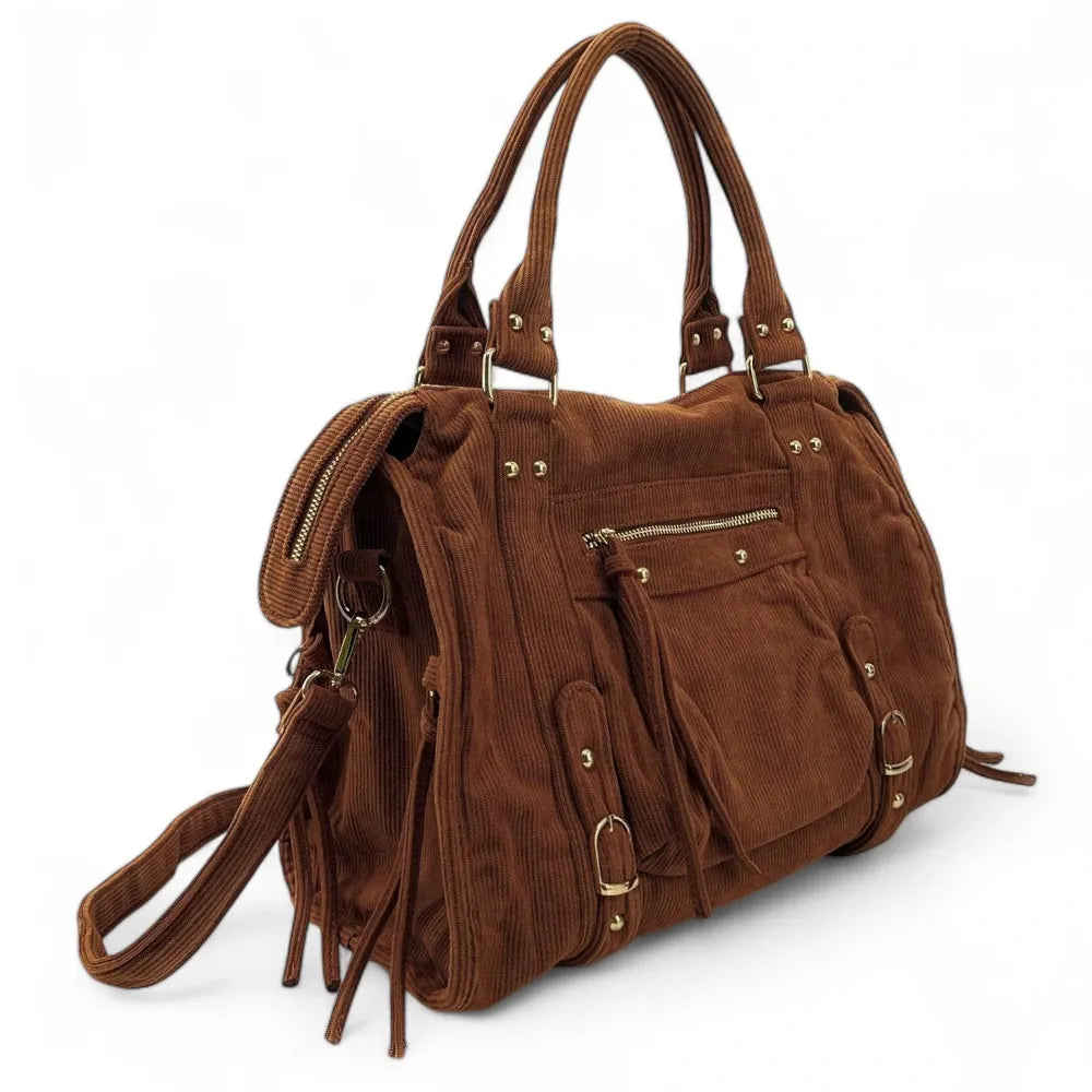 Sac à main en velours côtelé VELVET STORM Chocolat