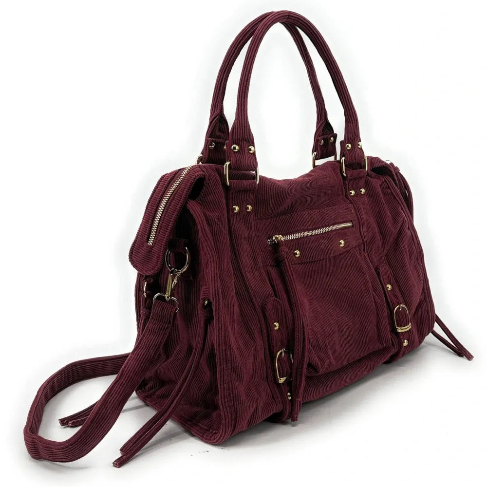 Sac à main en velours côtelé VELVET STORM Rouge bordeaux
