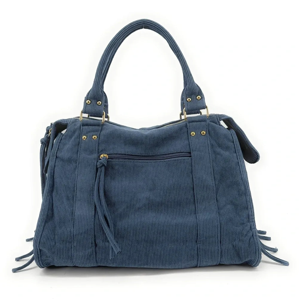 Sac à main en velours côtelé VELVET STORM Bleu denim