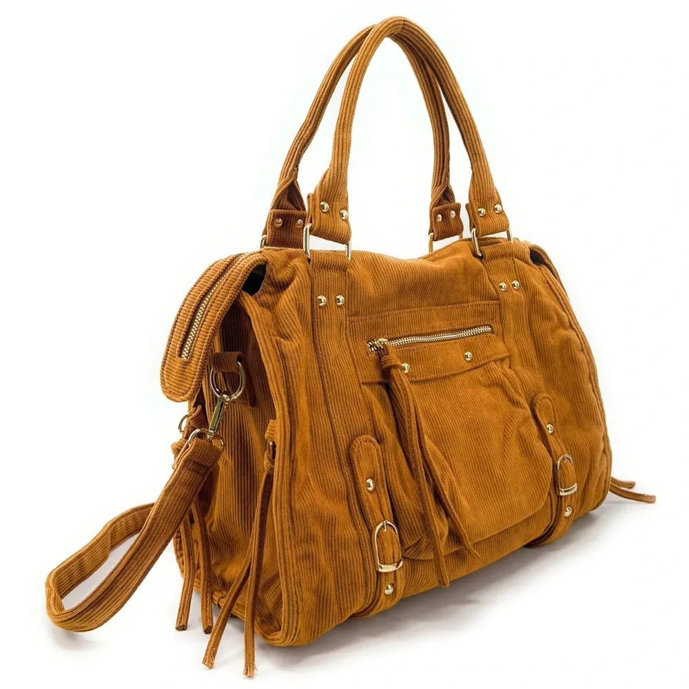 Sac à main en velours côtelé VELVET STORM Camel