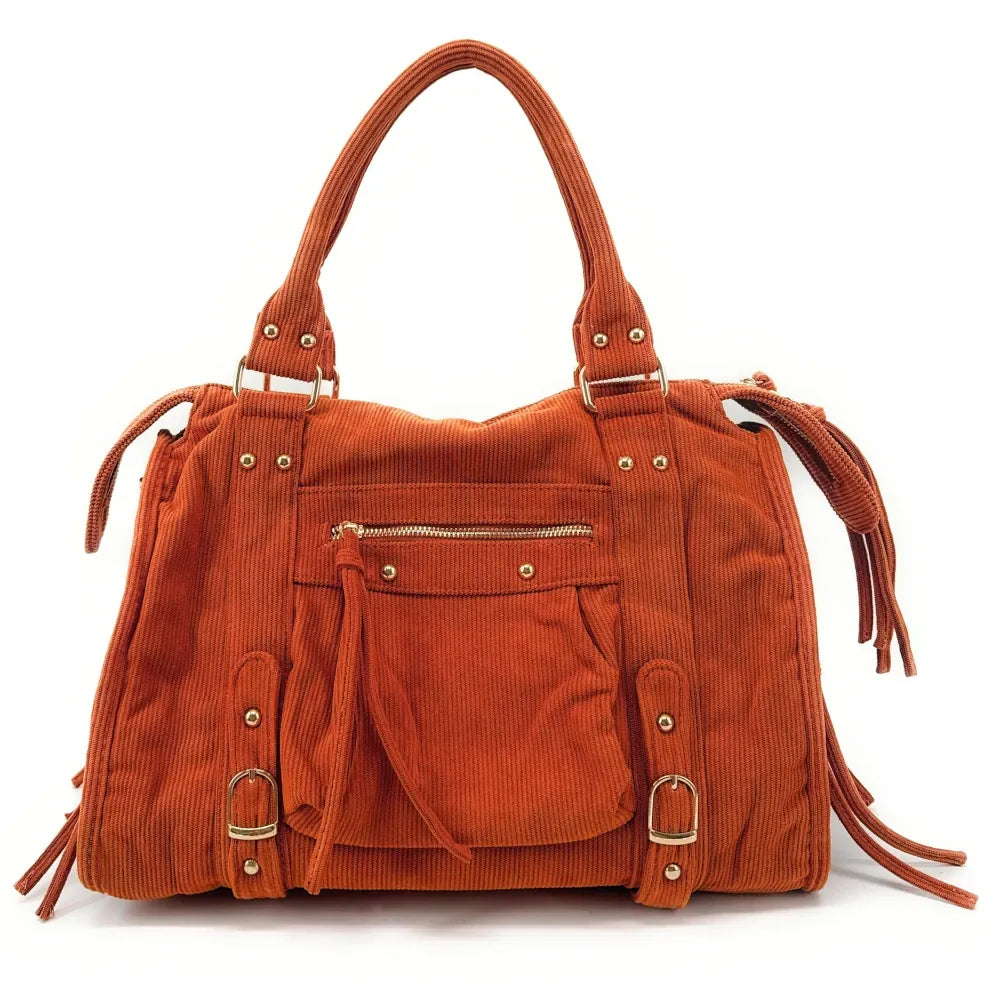 Sac à main en velours côtelé VELVET STORM Orange patiné