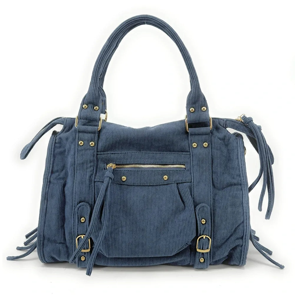 Sac à main en velours côtelé VELVET STORM Bleu denim