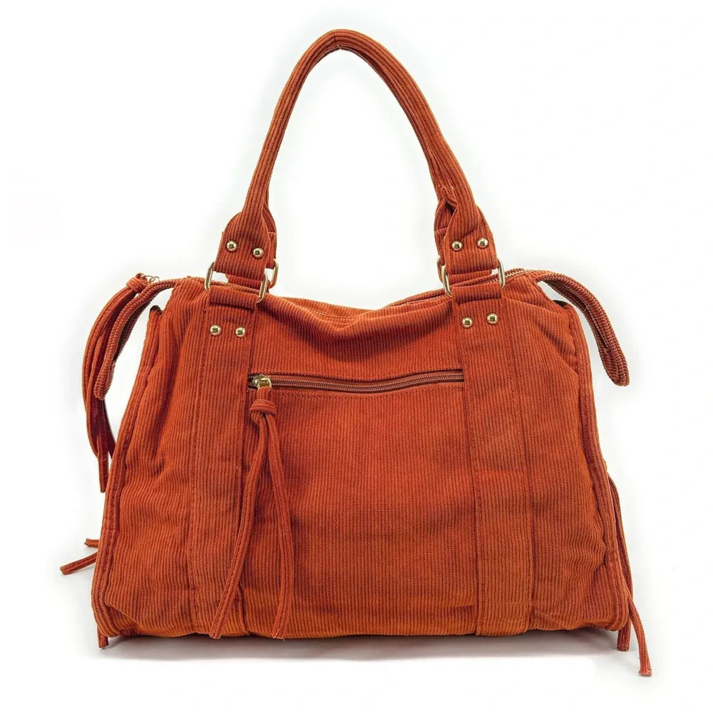 Sac à main en velours côtelé VELVET STORM Orange patiné