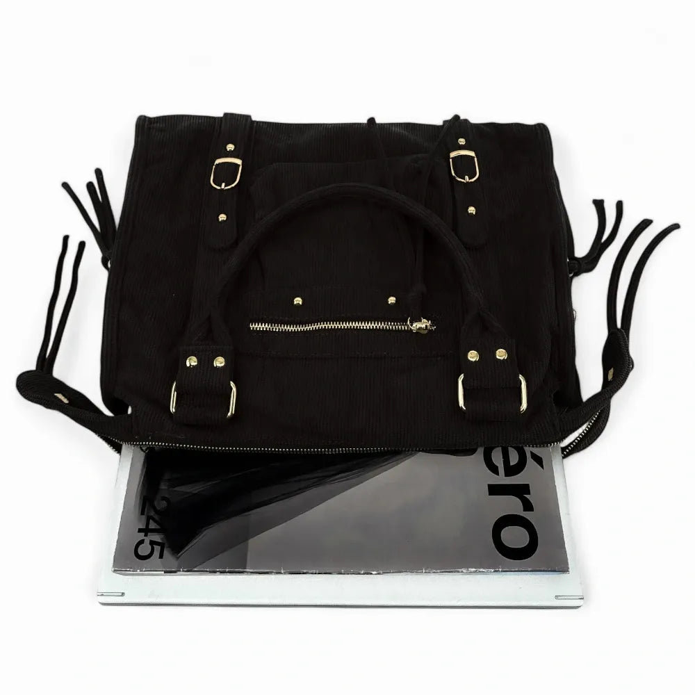 Sac à main en velours côtelé VELVET STORM Noir