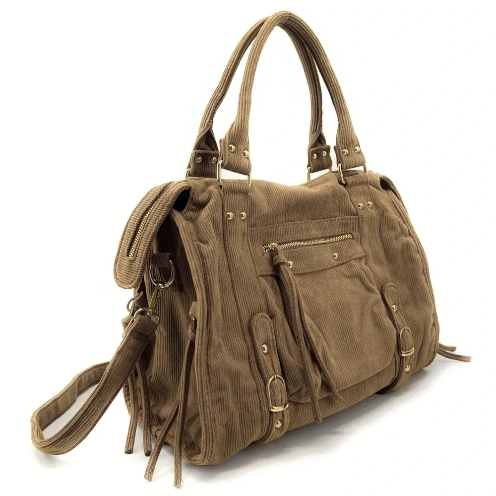 Sac à main en velours côtelé VELVET STORM Taupe foncé