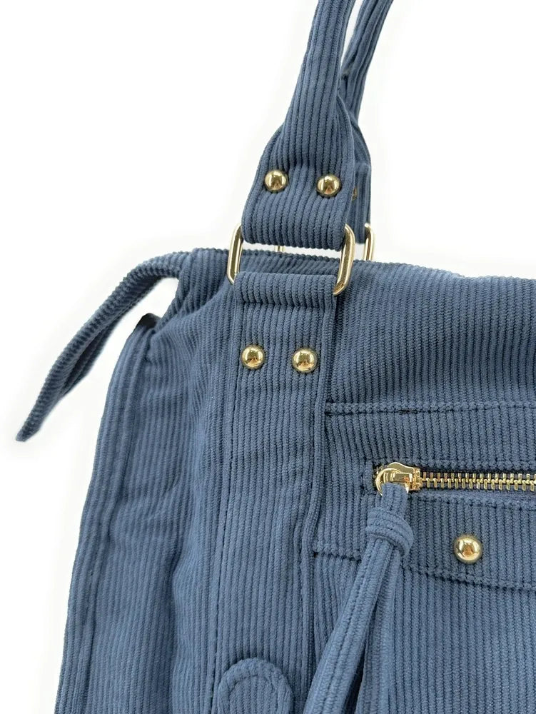 Sac à main en velours côtelé VELVET STORM Bleu denim