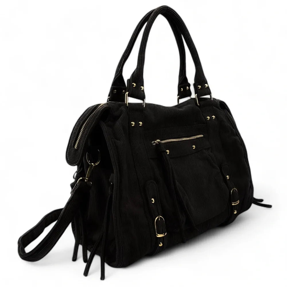 Sac à main en velours côtelé VELVET STORM Noir