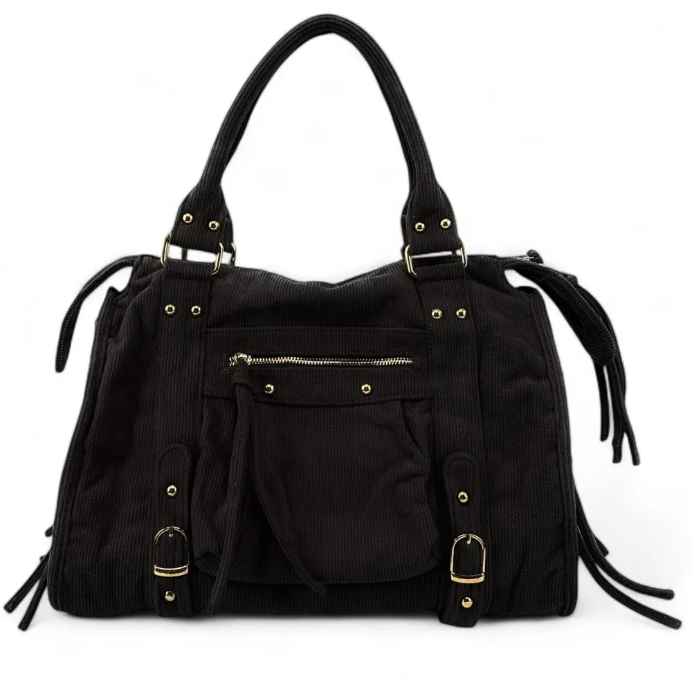 Sac à main en velours côtelé VELVET STORM Noir