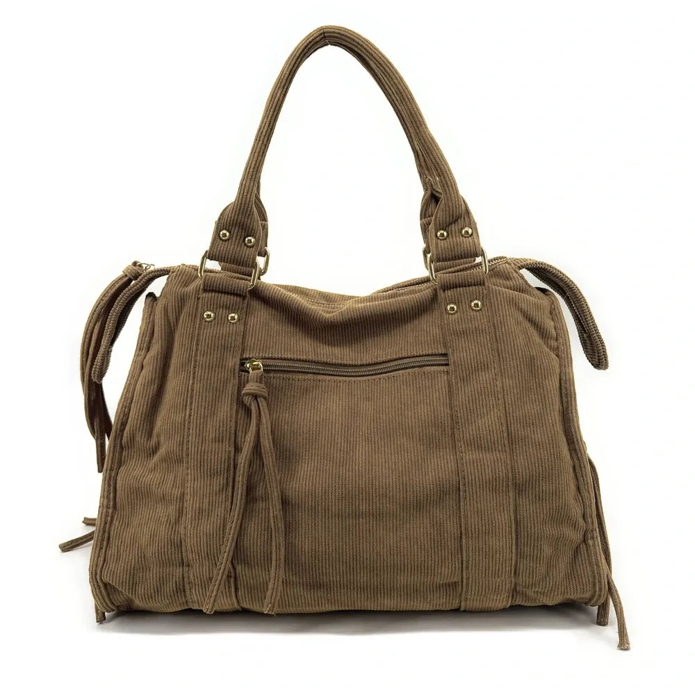 Sac à main en velours côtelé VELVET STORM Taupe foncé