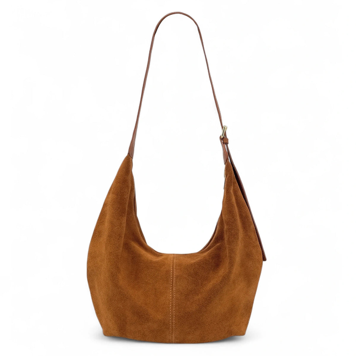 Bolso bandolera media luna de ante HERMIONE Marrón camel oscuro