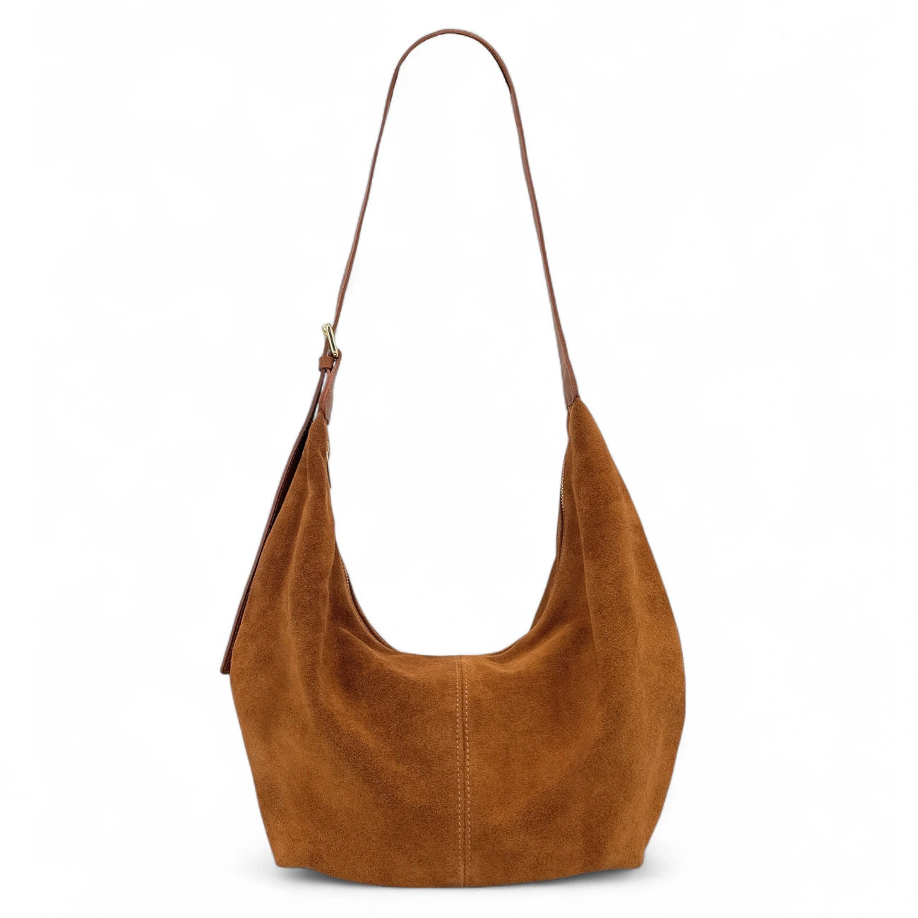 Besace demi-lune en croûte de cuir HERMIONE Camel foncé