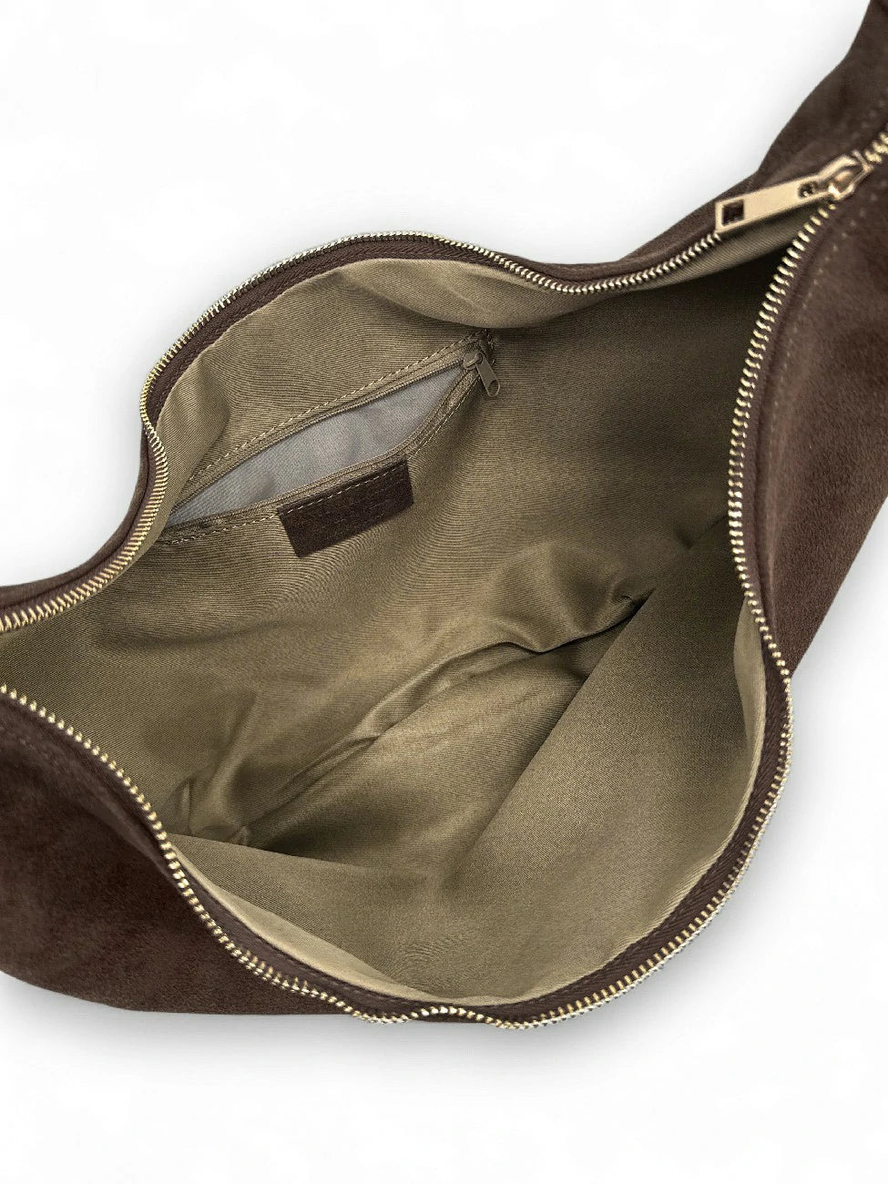 Bolso bandolera de media luna en ante HERMIONE Chocolate