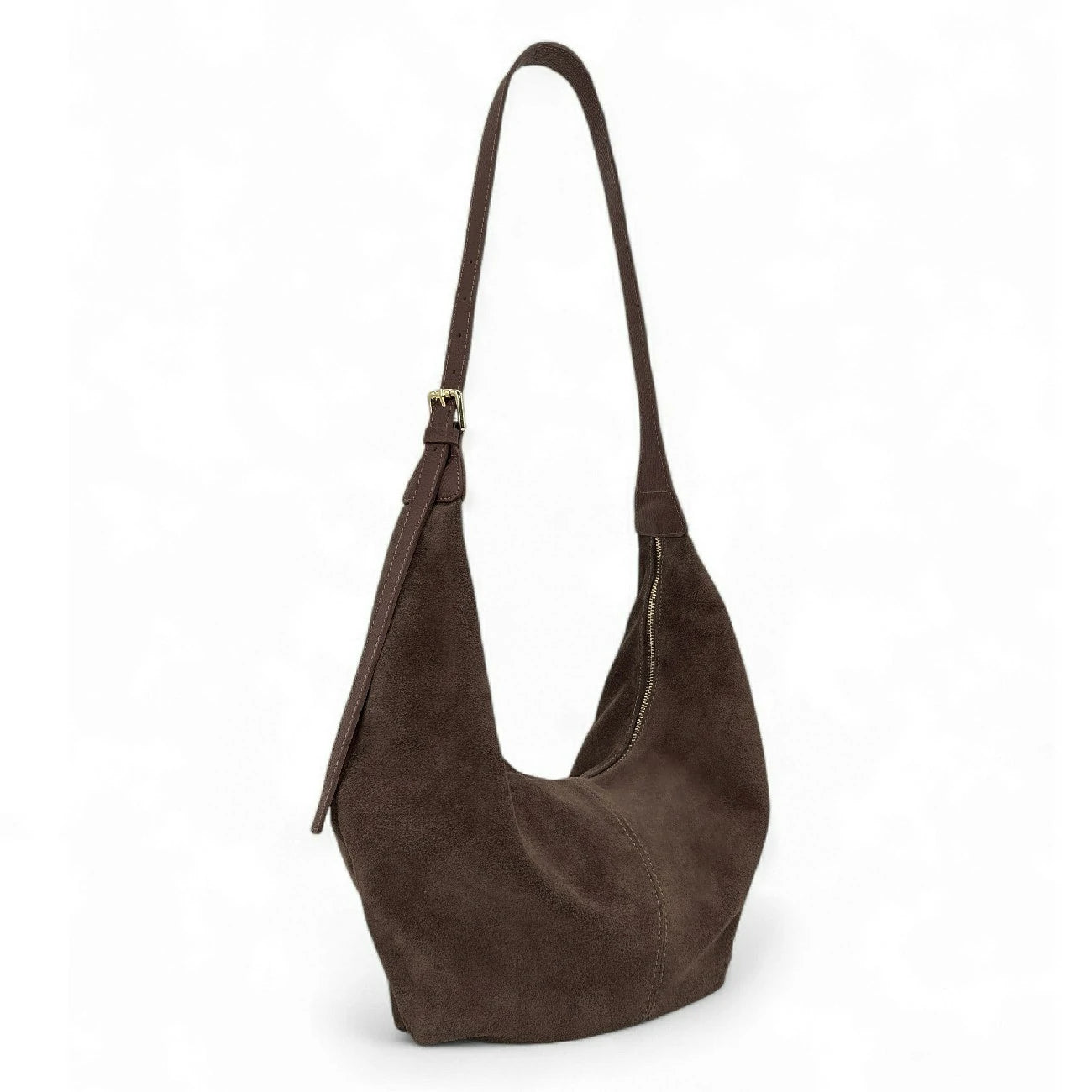 Besace demi-lune en daim HERMIONE Chocolat