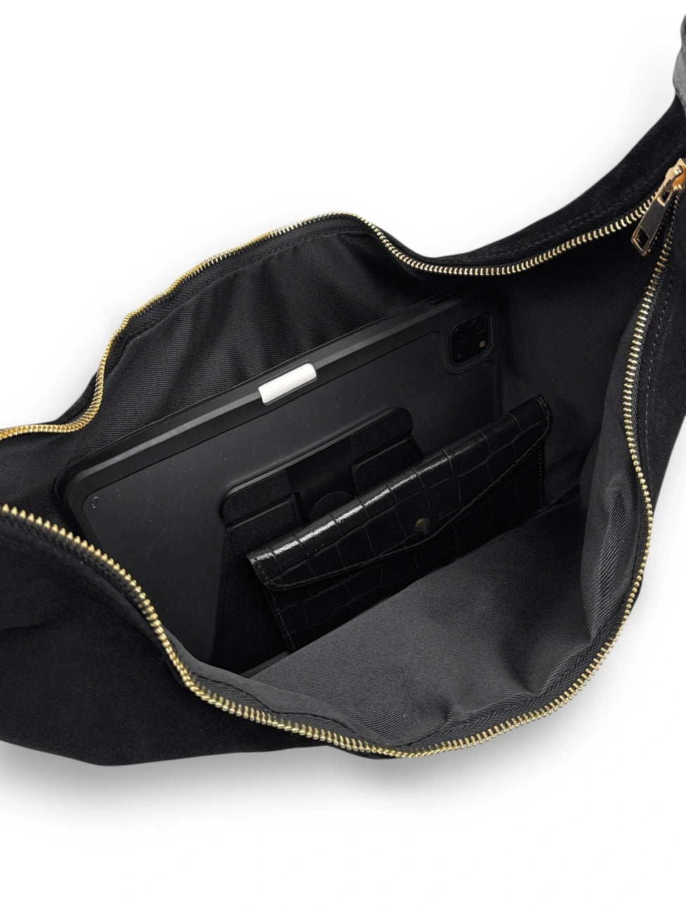 Halbmond-Kuriertasche aus Wildleder HERMIONE Schwarz