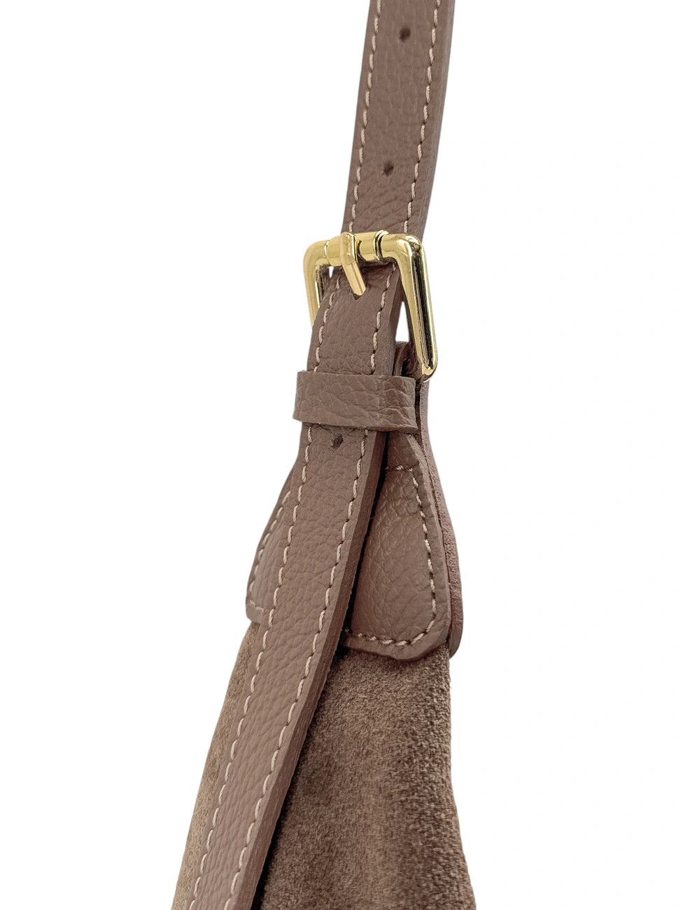 HERMIONE dark taupe suede half-moon satchel