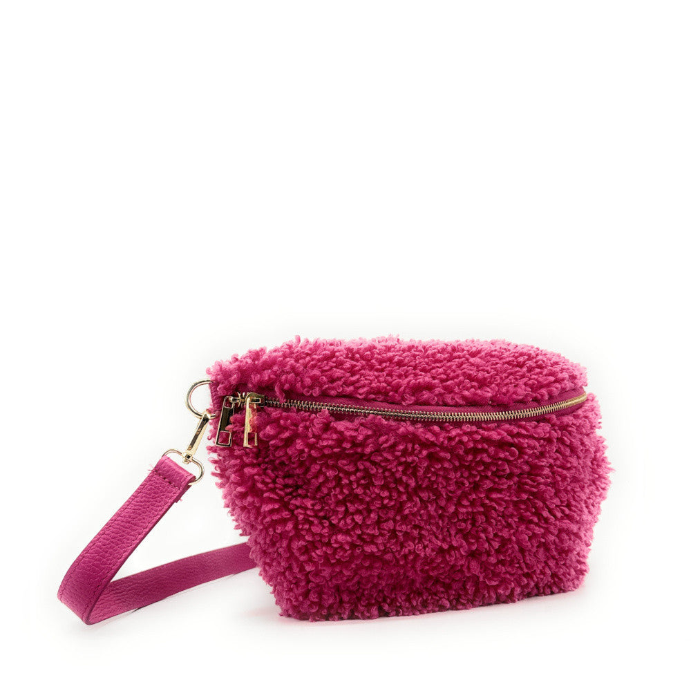 Grand sac banane en cuir et peluche LOU PILOU L Framboise