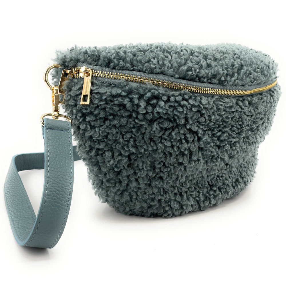 Grand sac banane en cuir et peluche LOU PILOU L Céladon