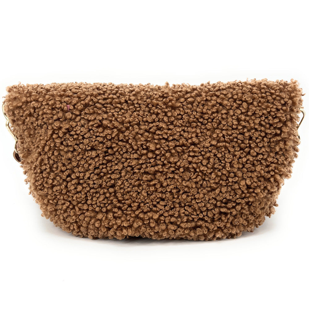 Grand sac banane en cuir et peluche LOU PILOU L Camel foncé