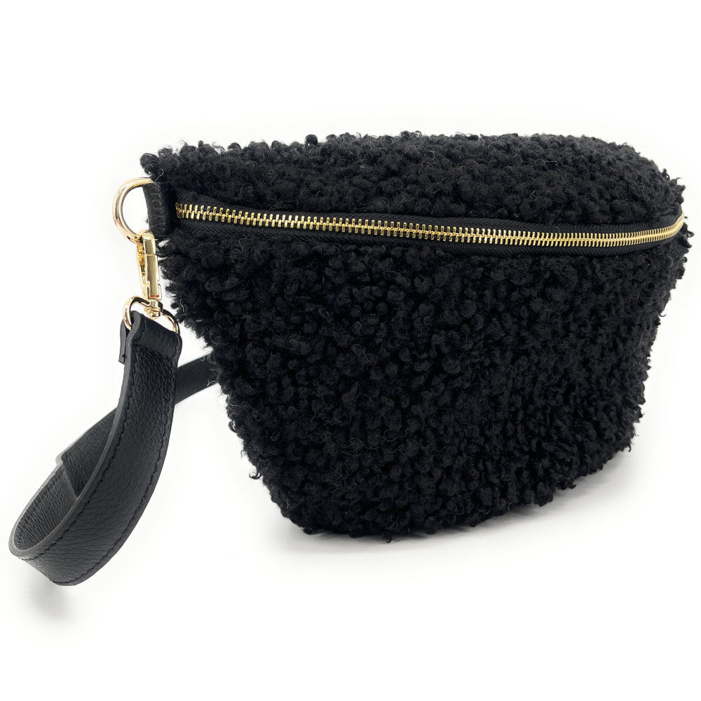 Grand sac banane en cuir et peluche LOU PILOU L Noir