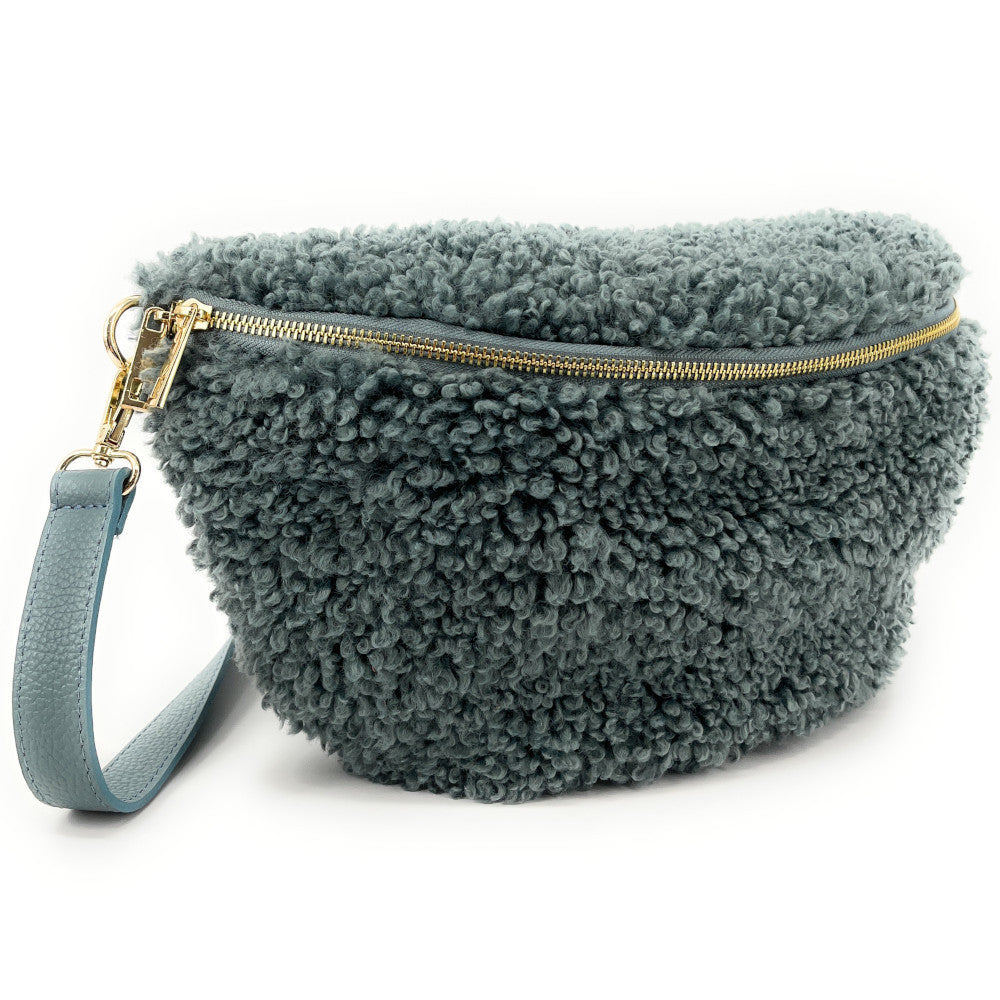 Grand sac banane en cuir et peluche LOU PILOU L Céladon