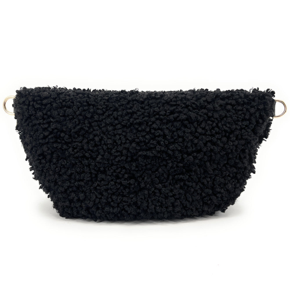 Grand sac banane en cuir et peluche LOU PILOU L Noir