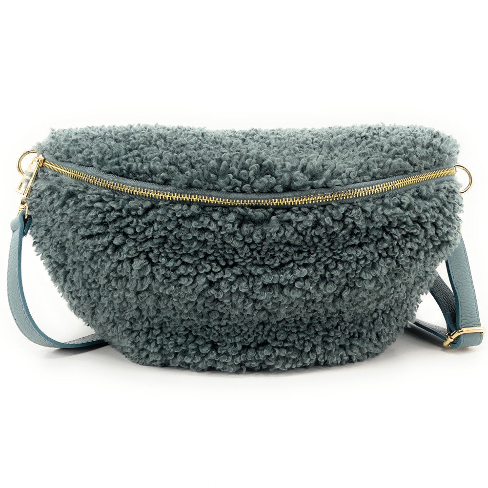 Grand sac banane en cuir et peluche LOU PILOU L Céladon