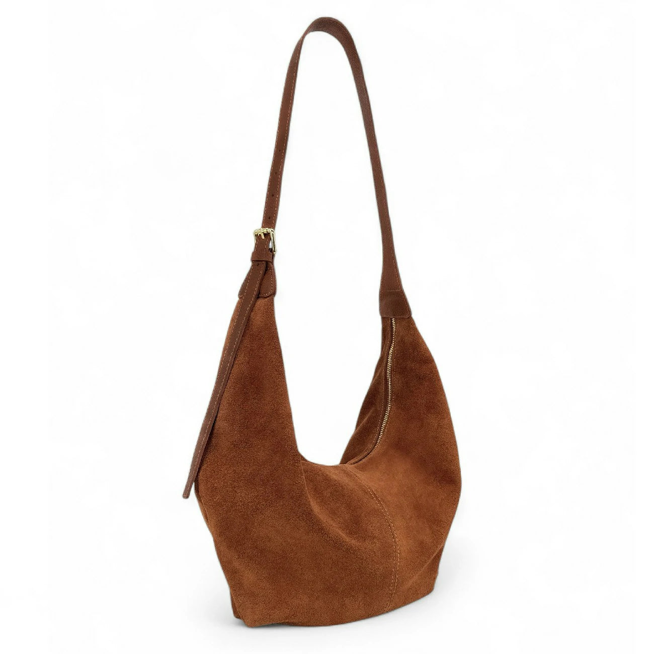 Besace demi-lune en daim HERMIONE Cannelle