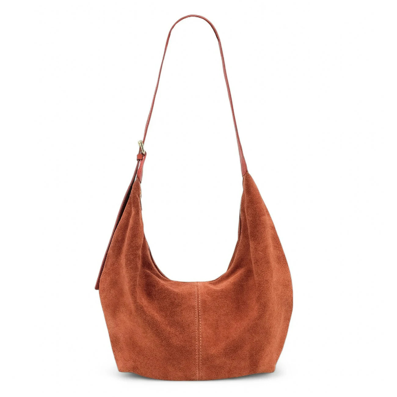 Besace demi-lune en daim HERMIONE Rouge brique