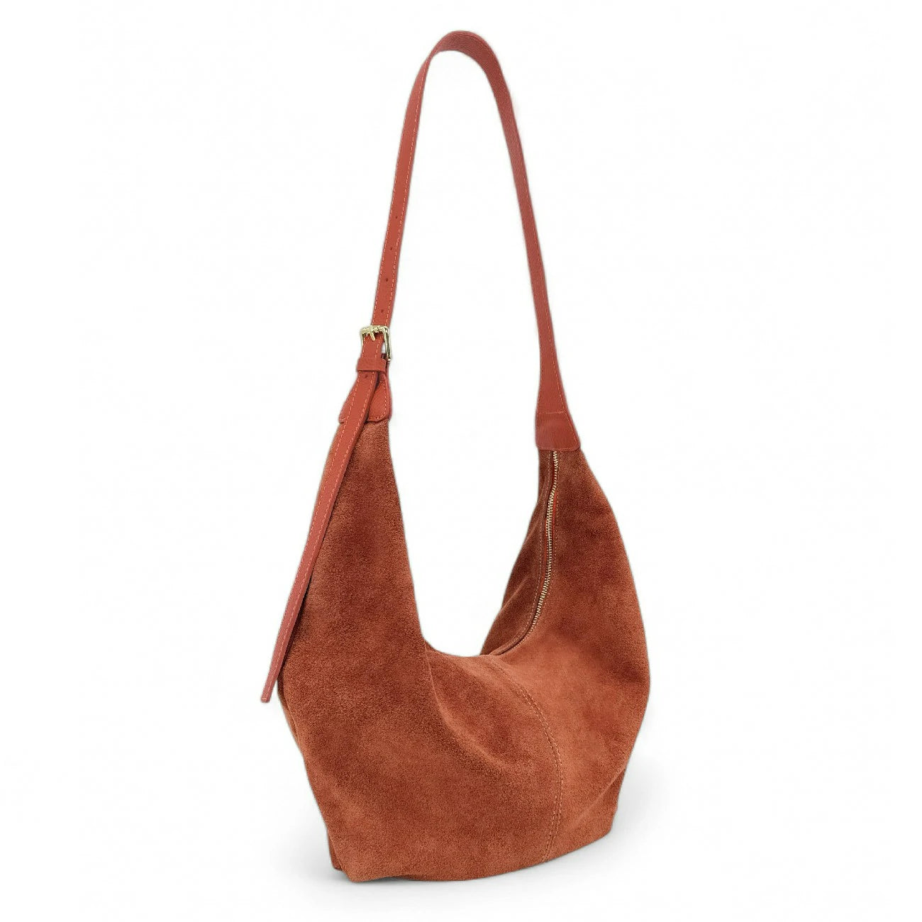 Besace demi-lune en daim HERMIONE Rouge brique