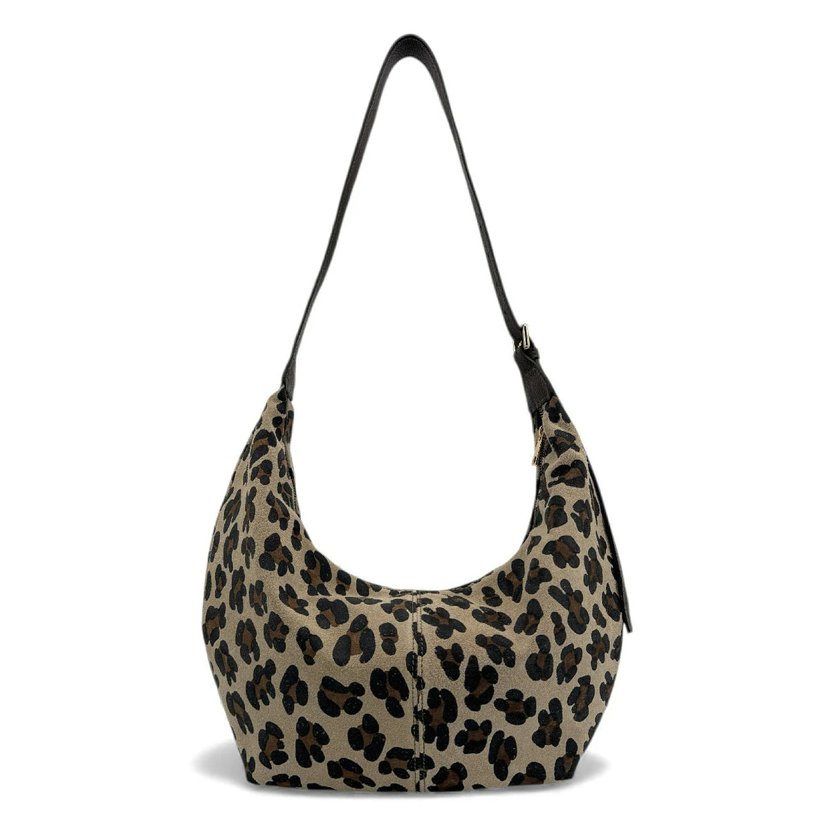 Borsa a tracolla mezzaluna in pelle scamosciata HERMIONE Leopardo