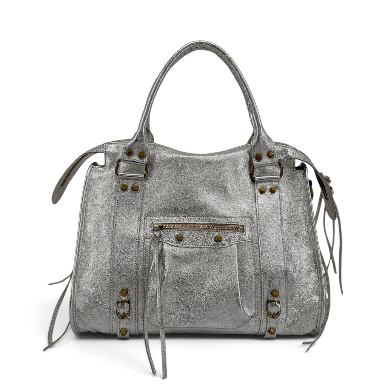 Sac à main en cuir irisé SANDSTORM E.L. SIROCCO Argent moyen