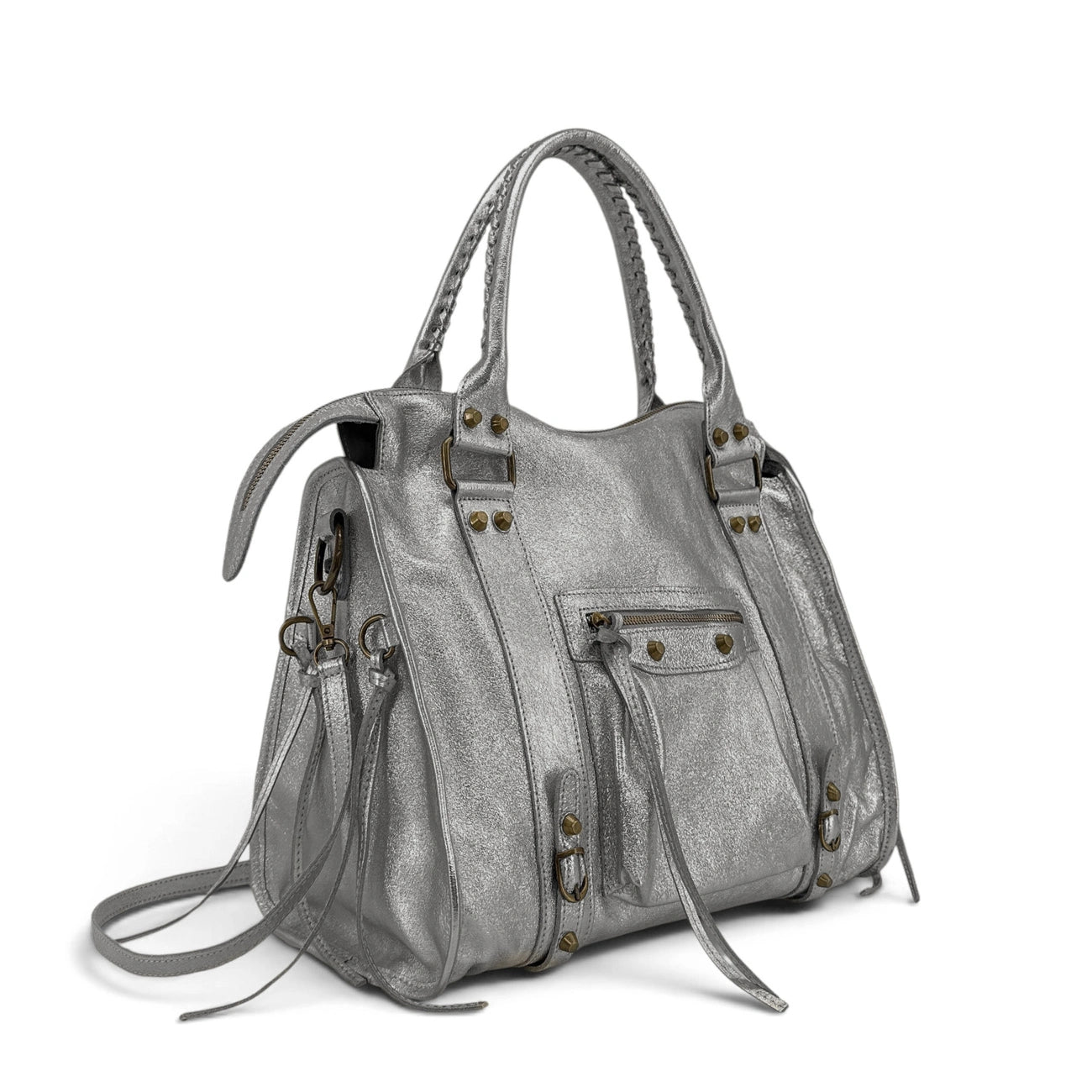 Sac à main en cuir irisé SANDSTORM E.L. SIROCCO Argent moyen