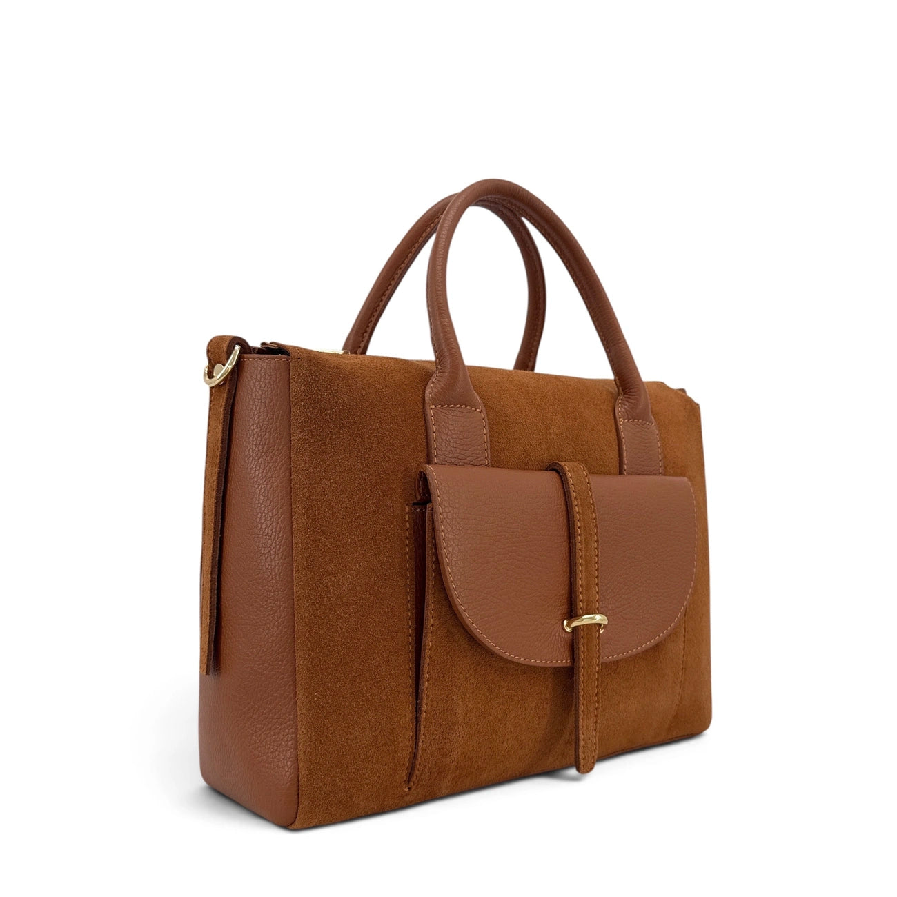 Sac bowling en cuir grainé et daim EDITO Marron camel