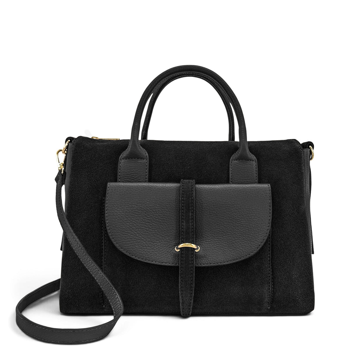 Bolso bowling de piel granulada y ante EDITO Negro